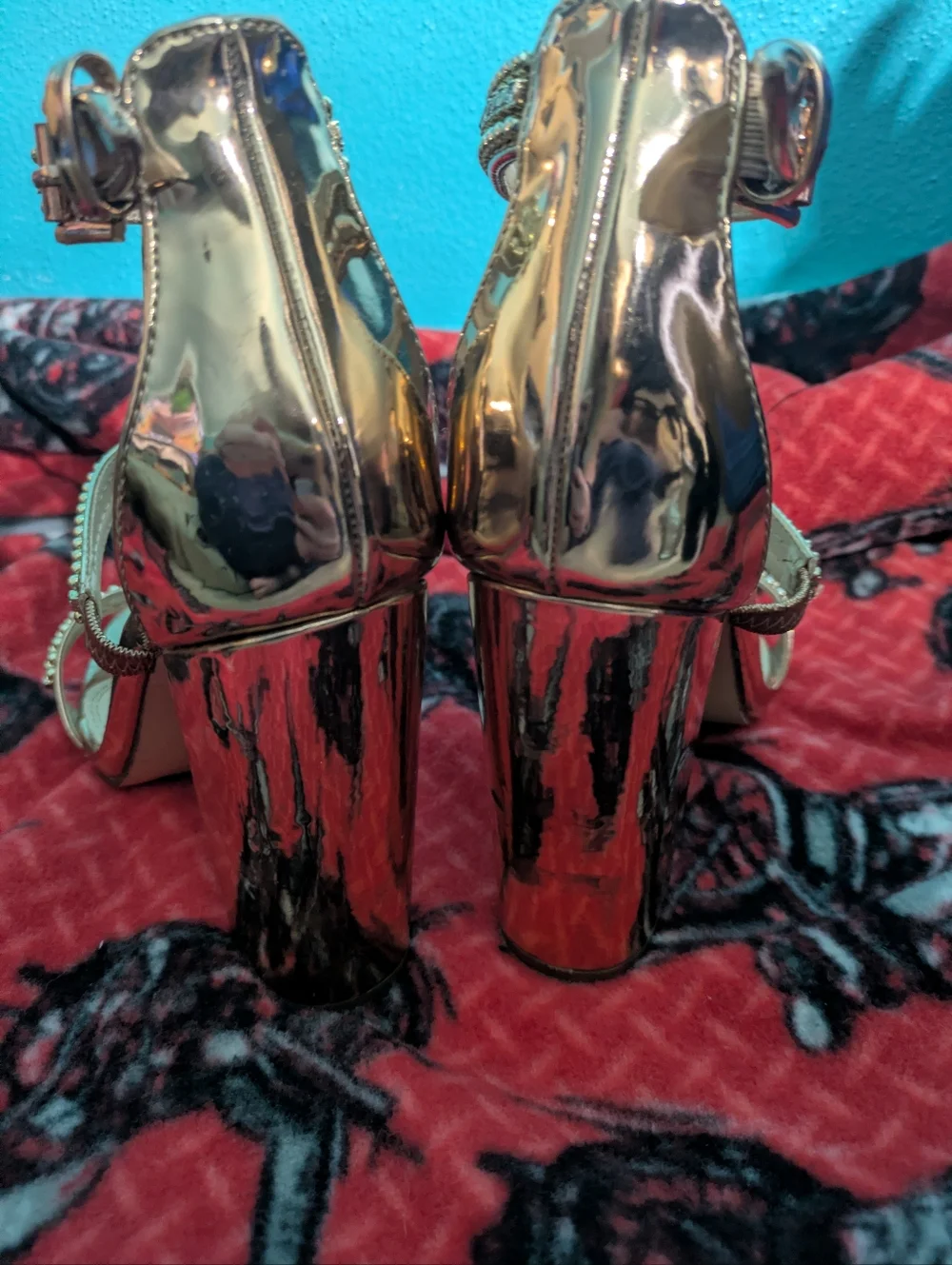 ✨ STUNNING Rhinestone T-Strap Heels– Gold Sparkle ✨